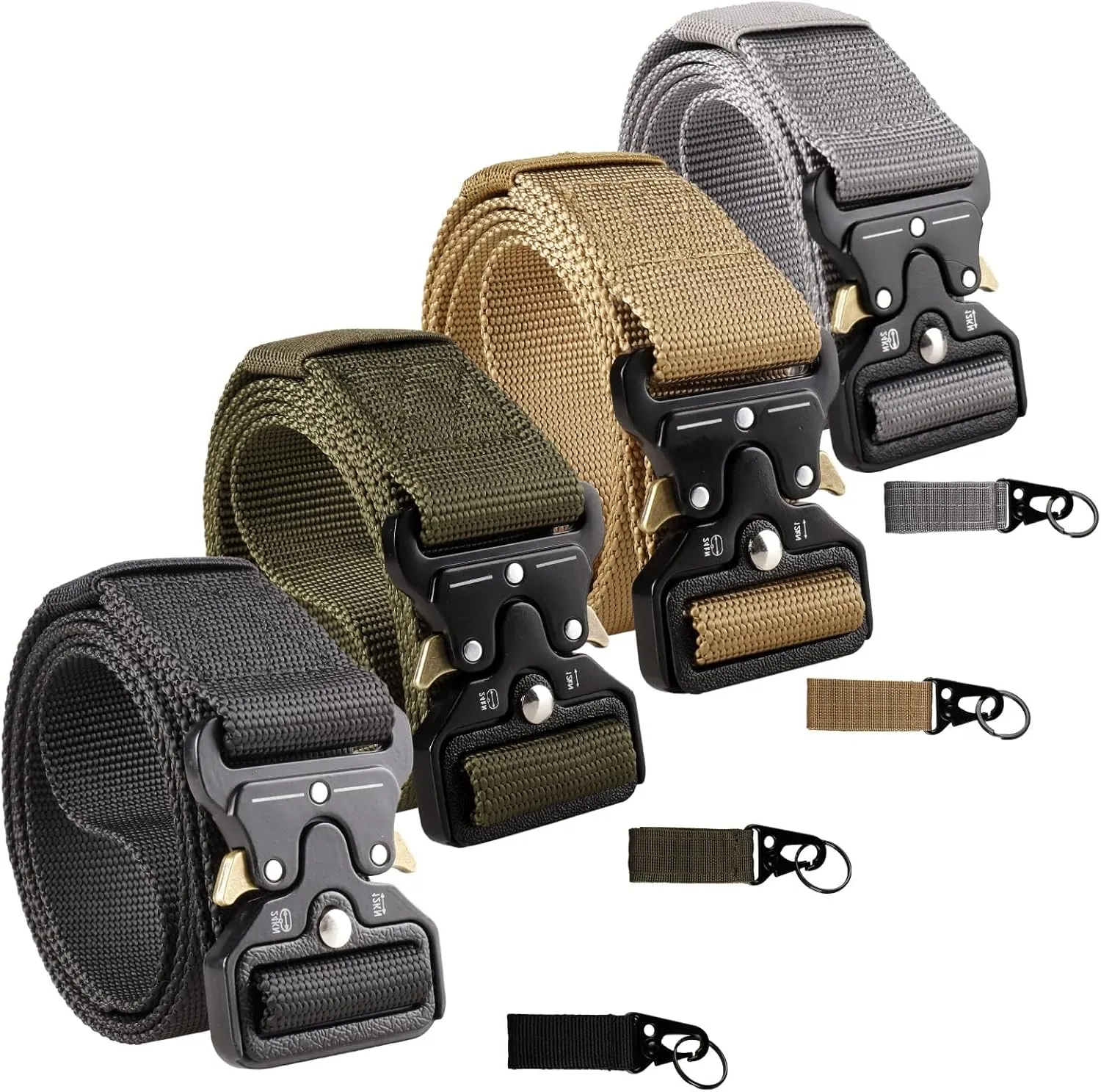 Tactical Belt,4 Pack Military Style Belts, Riggers Belts,Heavy-Duty Quick-Release Metal Buckle with Extra 4 Pack