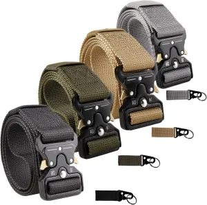 Tactical Belt,4 Pack Military Style Belts, Riggers Belts,Heavy-Duty Quick-Release Metal Buckle with Extra 4 Pack