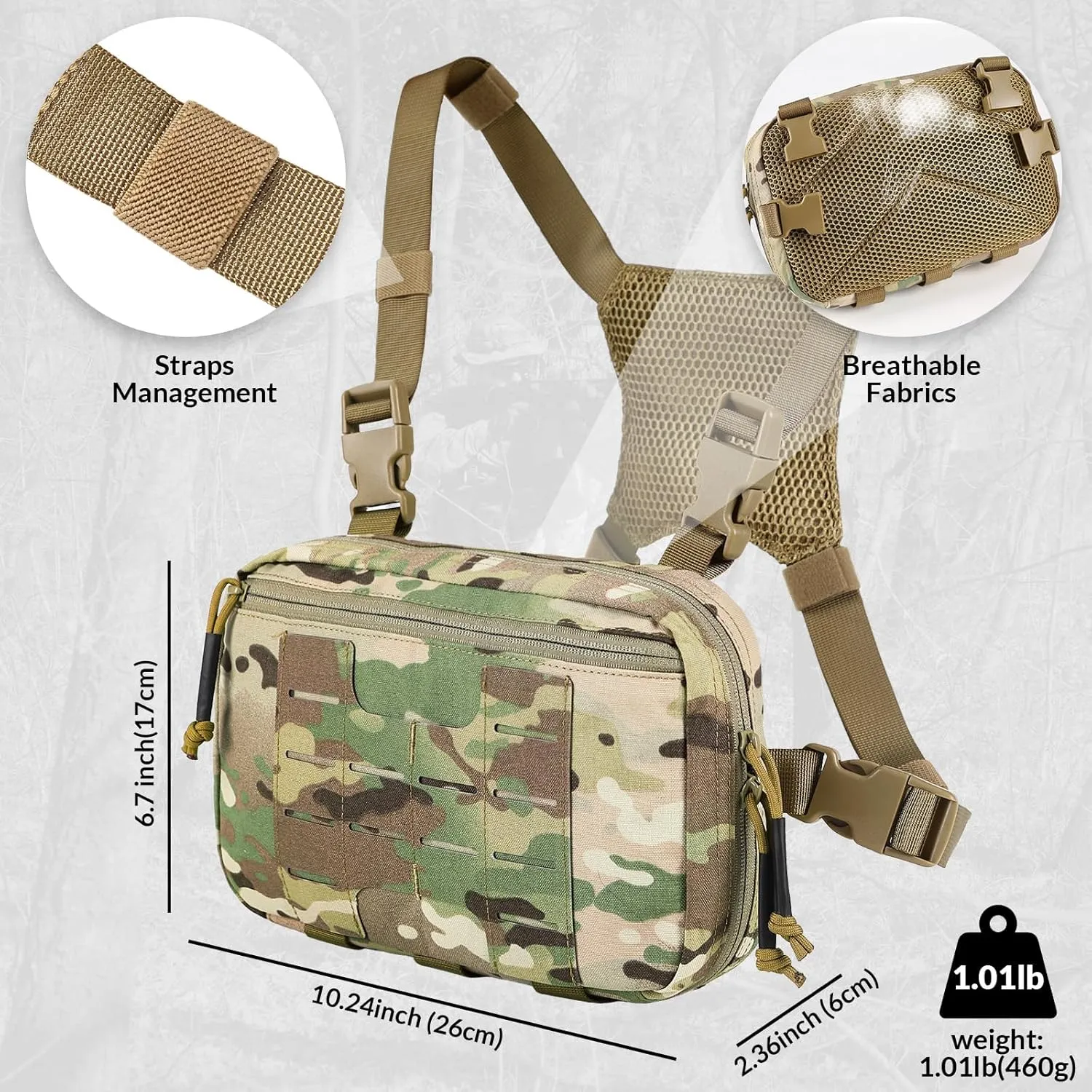 Tactical Chest Pack 2L Utility Molle Chest Rig CCW Chest Pouch Hiking Hunting Fishing Running Bag EDC Outdoor Pack