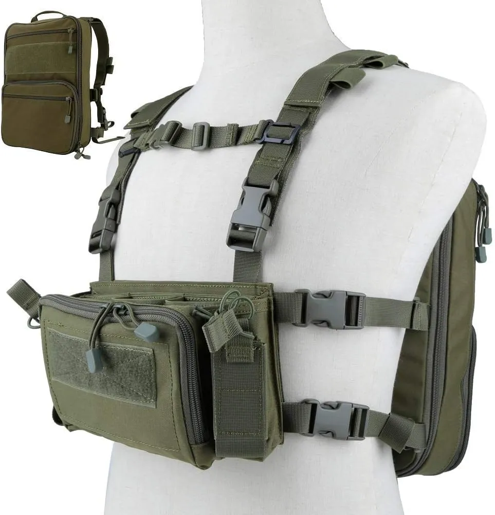 Tactical Chest Rack, Airsoft Assault Box rig Military Vest, with Molle Flatpack Backpack