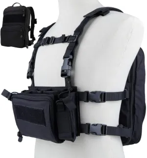 Tactical Chest Rack, Airsoft Assault Box rig Military Vest, with Molle Flatpack Backpack