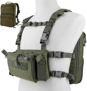 Tactical Chest Rack, Airsoft Assault Box rig Military Vest, with Molle Flatpack Backpack