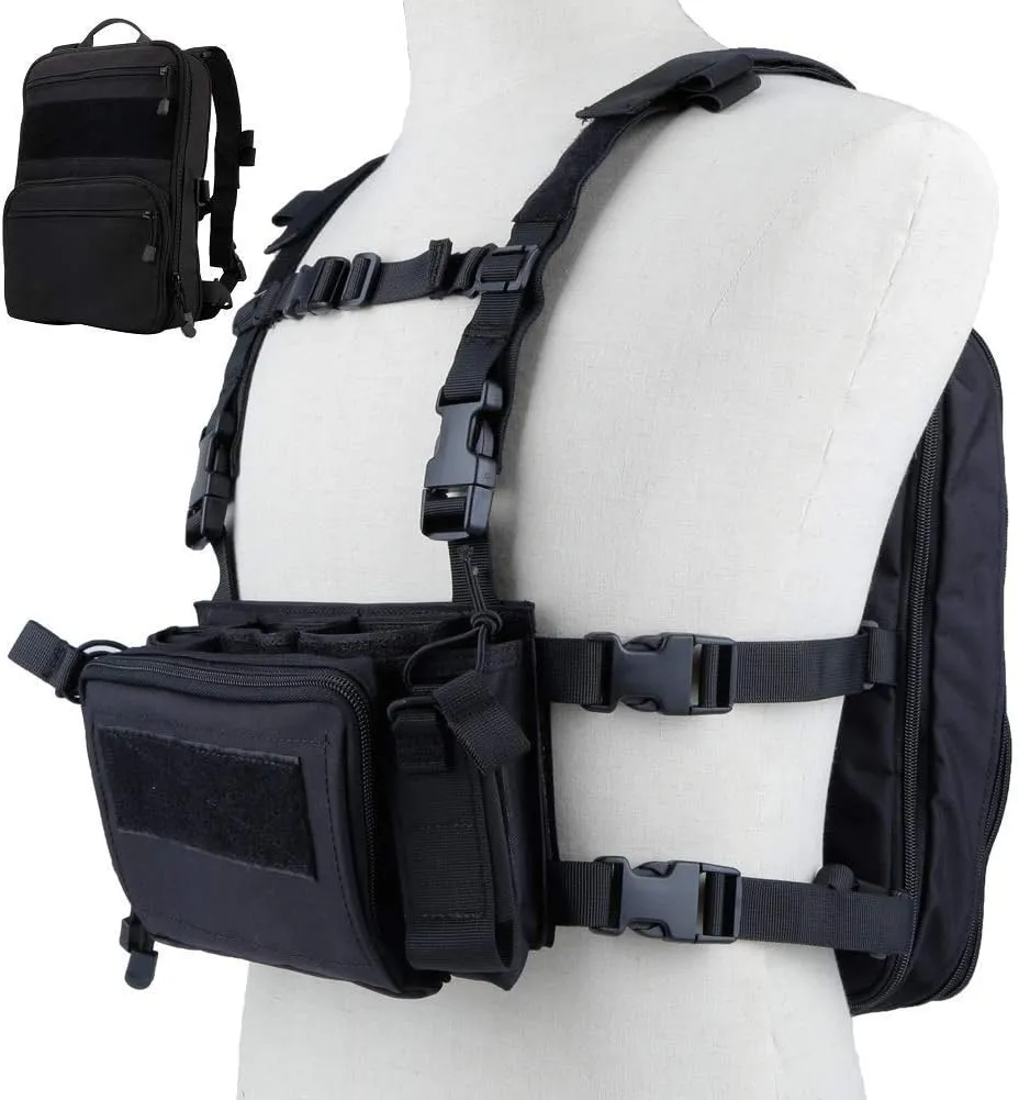 Tactical Chest Rack, Airsoft Assault Box rig Military Vest, with Molle Flatpack Backpack
