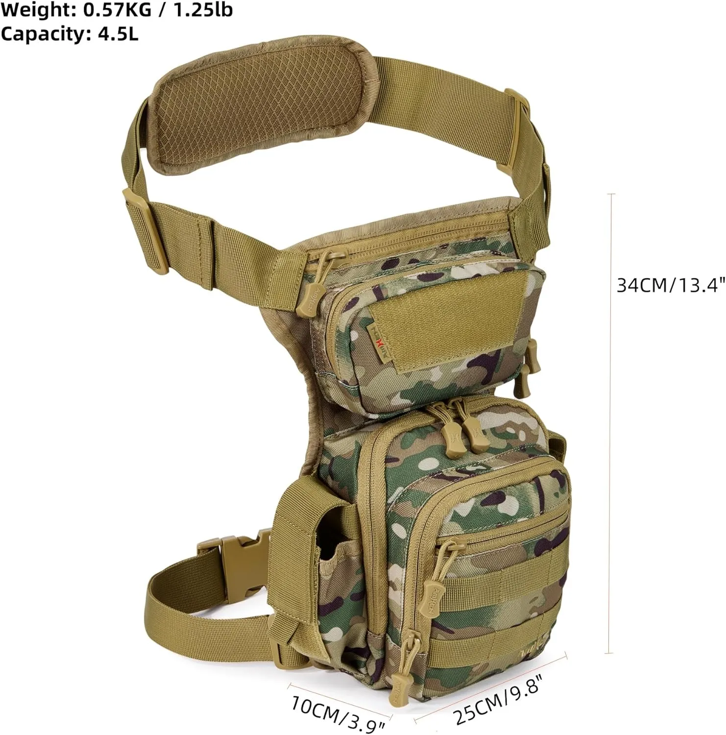 Tactical Drop Leg Bag Military Army Molle Thigh Hip Pack Rig Pouch for Men Women 4.5L (Camo)