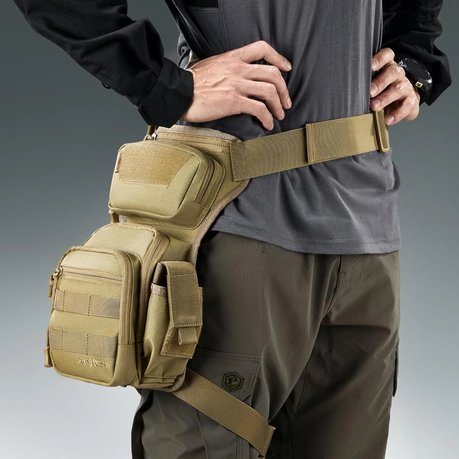 Tactical Drop Leg Bag Military Army Molle Thigh Hip Pack Rig Pouch for Men Women 4.5L (Tan)