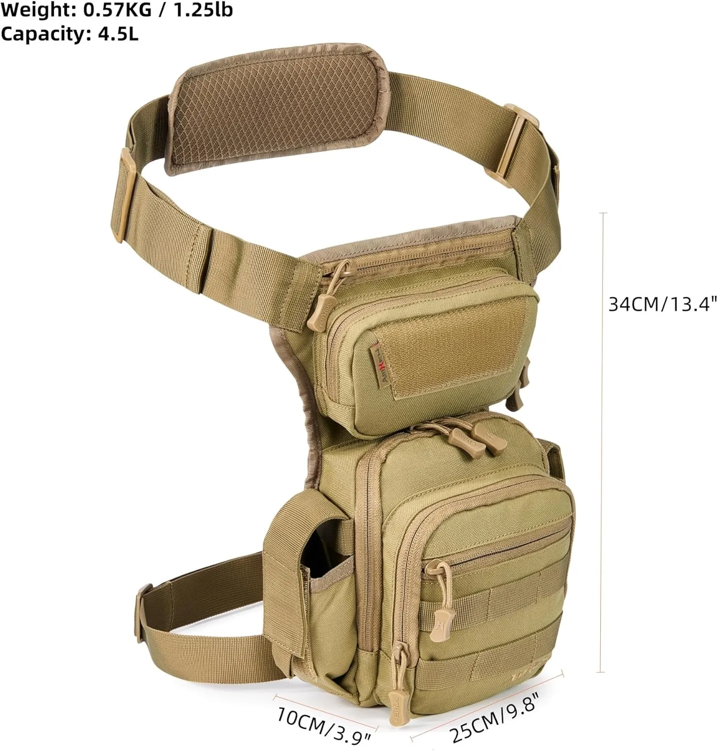 Tactical Drop Leg Bag Military Army Molle Thigh Hip Pack Rig Pouch for Men Women 4.5L (Tan)