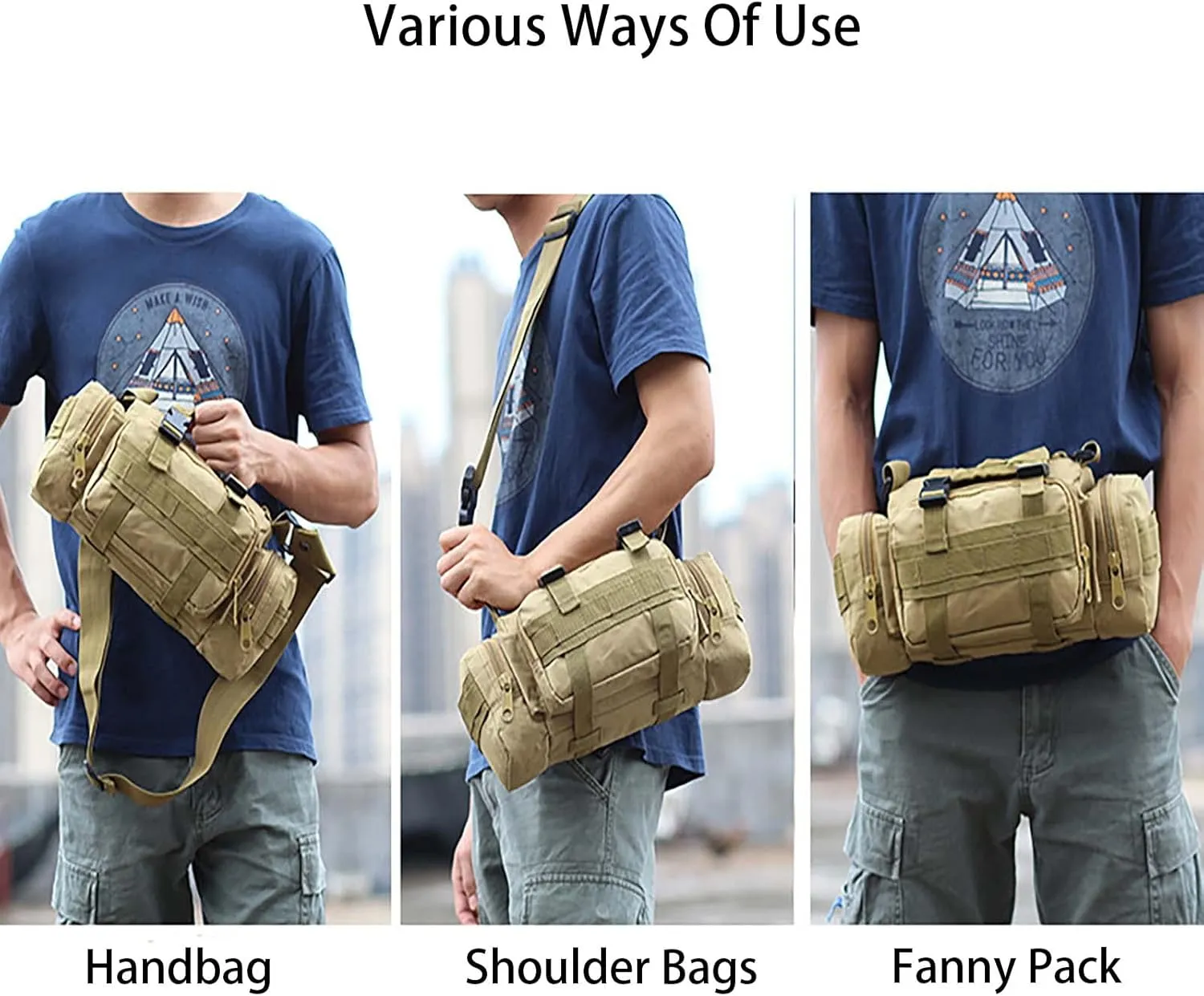 Tactical Fanny Pack Mens Molle EDC Convertible Pouch Waist Shoulder Sling Belt Crossbady Bag Pack with Top Handle (Green)