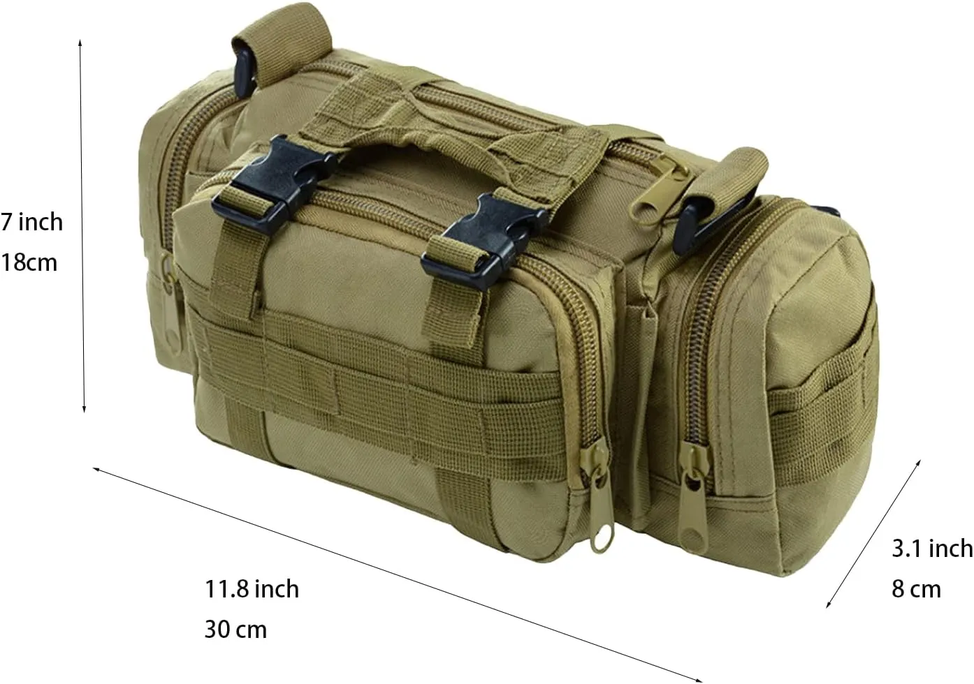 Tactical Fanny Pack Mens Molle EDC Convertible Pouch Waist Shoulder Sling Belt Crossbady Bag Pack with Top Handle (Green)