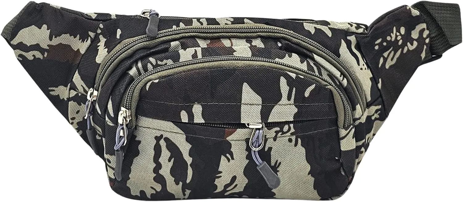 Tactical Fanny Pack - Stylish and Functional 4-Zipper Waist Bag for Men and Women. Adjustable Belt, Large Capacity, Perfect for Travel. Phone-friendly Chest Shoulder Bag (green with black)