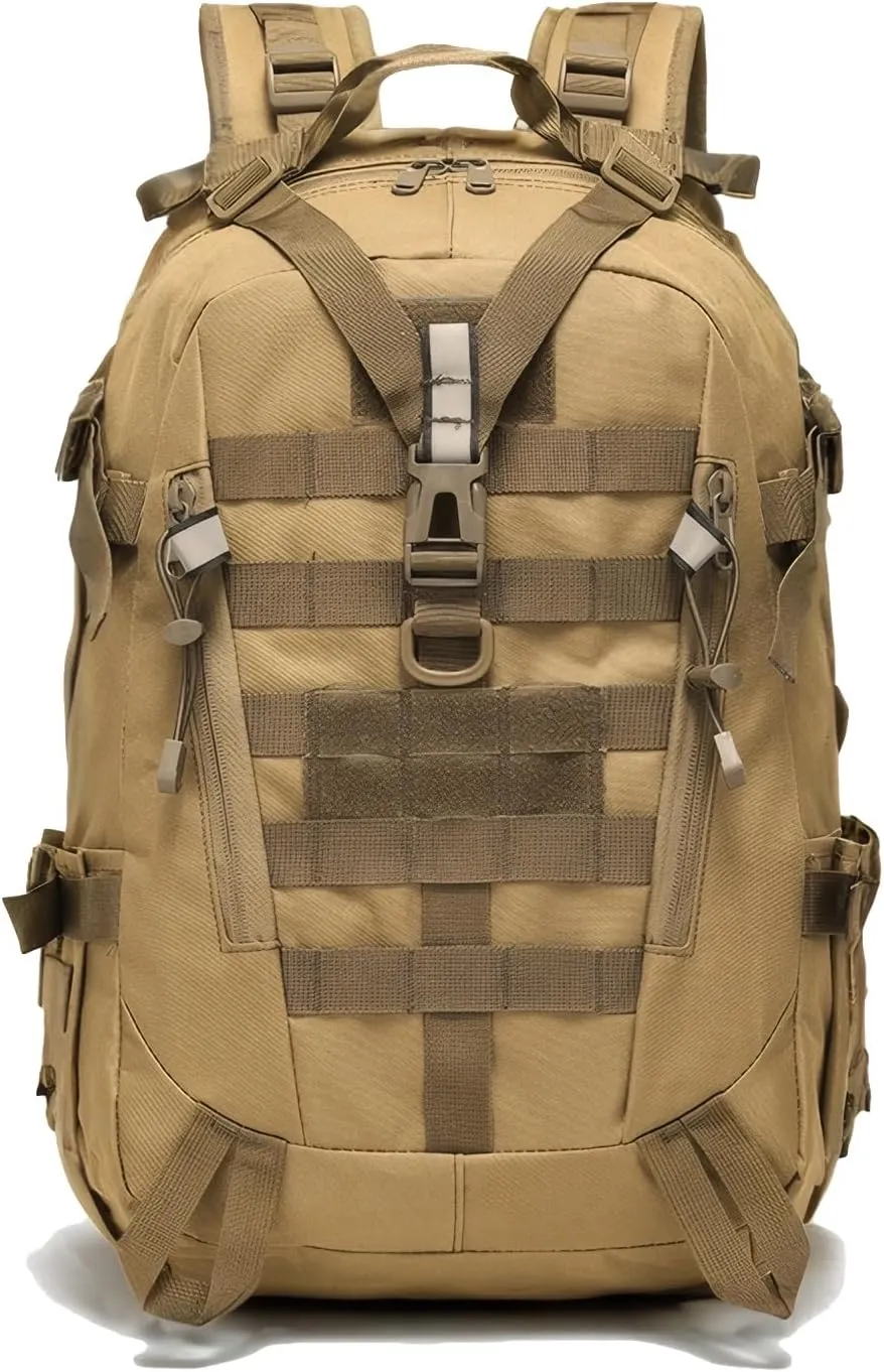 Tactical Military Backpack Tactical Style Molle Daypack - Water-Resistant Multi-Compartment Backpack for Hiking, EDC, Camping & Travel, Tan