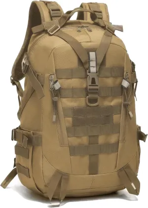 Tactical Military Backpack Tactical Style Molle Daypack - Water-Resistant Multi-Compartment Backpack for Hiking, EDC, Camping & Travel, Tan