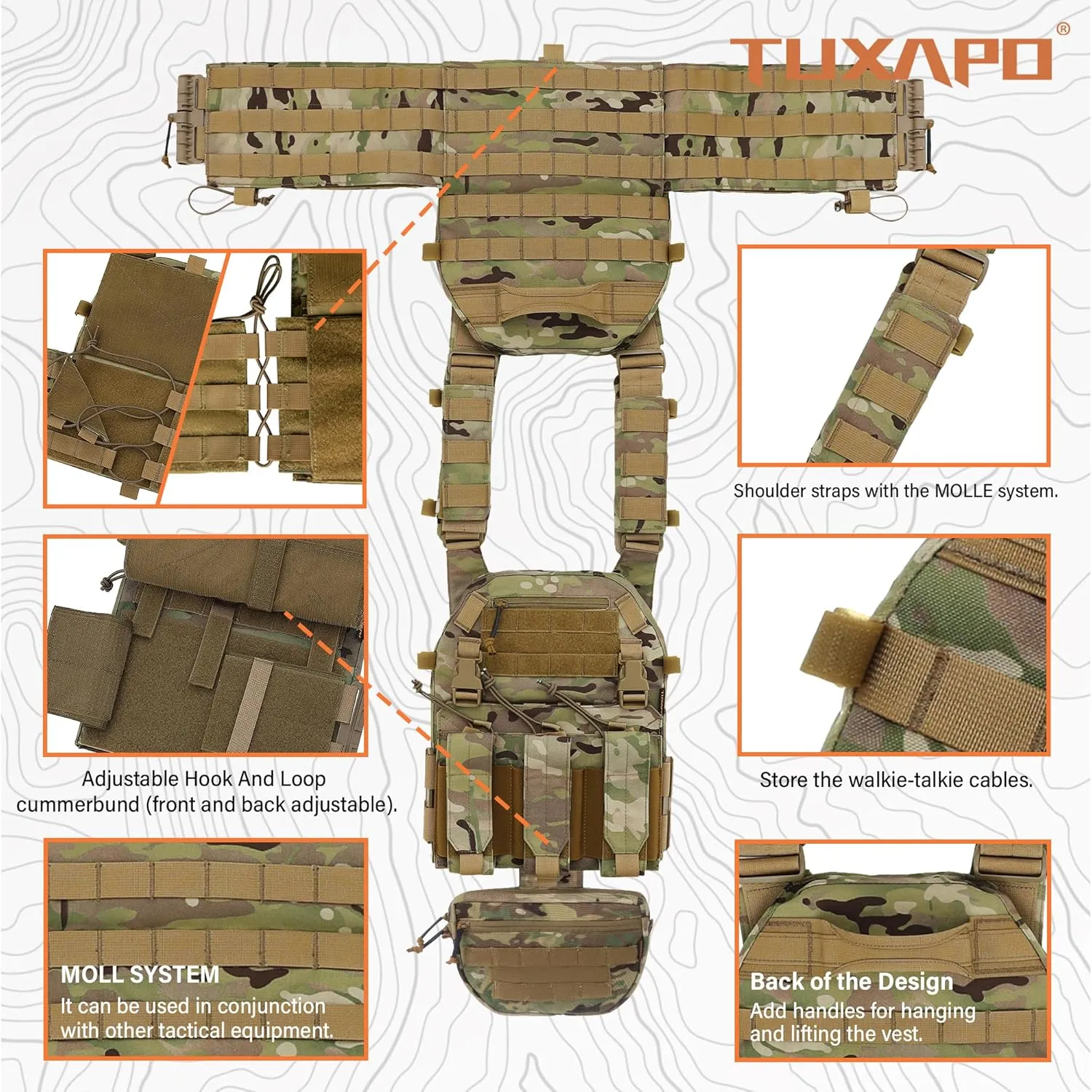 Tactical Molle Vest for Big Men with Quick Release Front Pouch Set Heavy-Duty Detachable and Reassembleable
