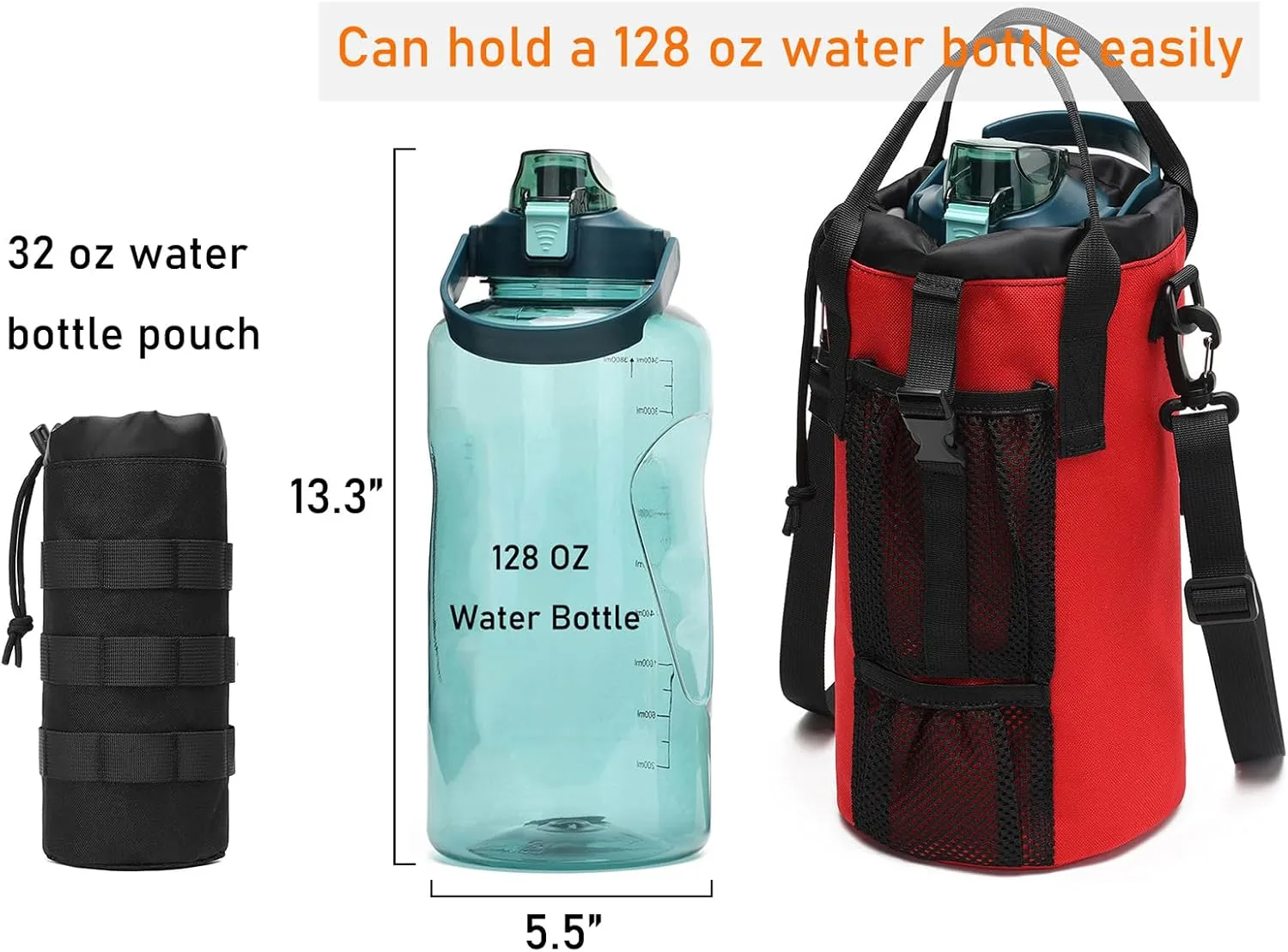 Tactical Molle Water Bottle Pouch 6L/170 oz Drawstring Open Top EDC Bag Holder with Shoulder Strap and Handle