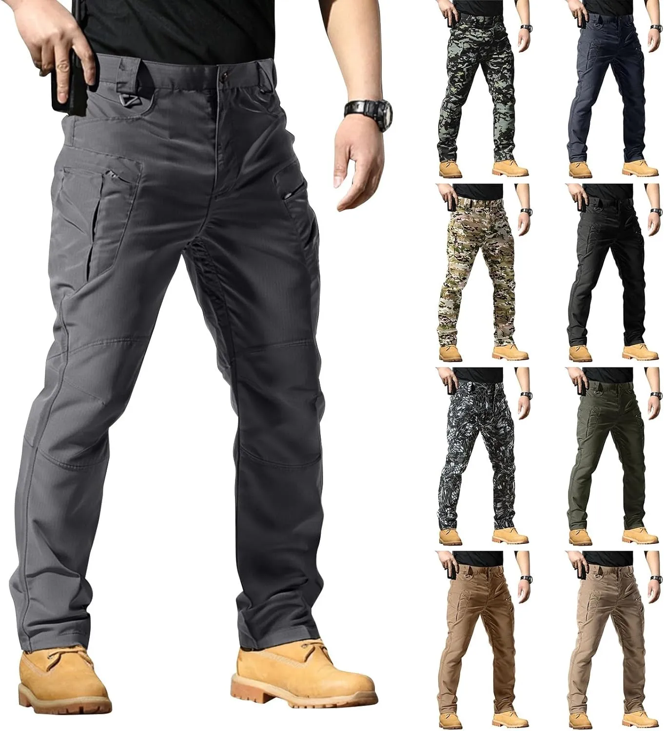 Tactical Pants for Men Waterproof Construction Cargo Pants with Pockets Ripstop Hiking Big and Tall Work Pants