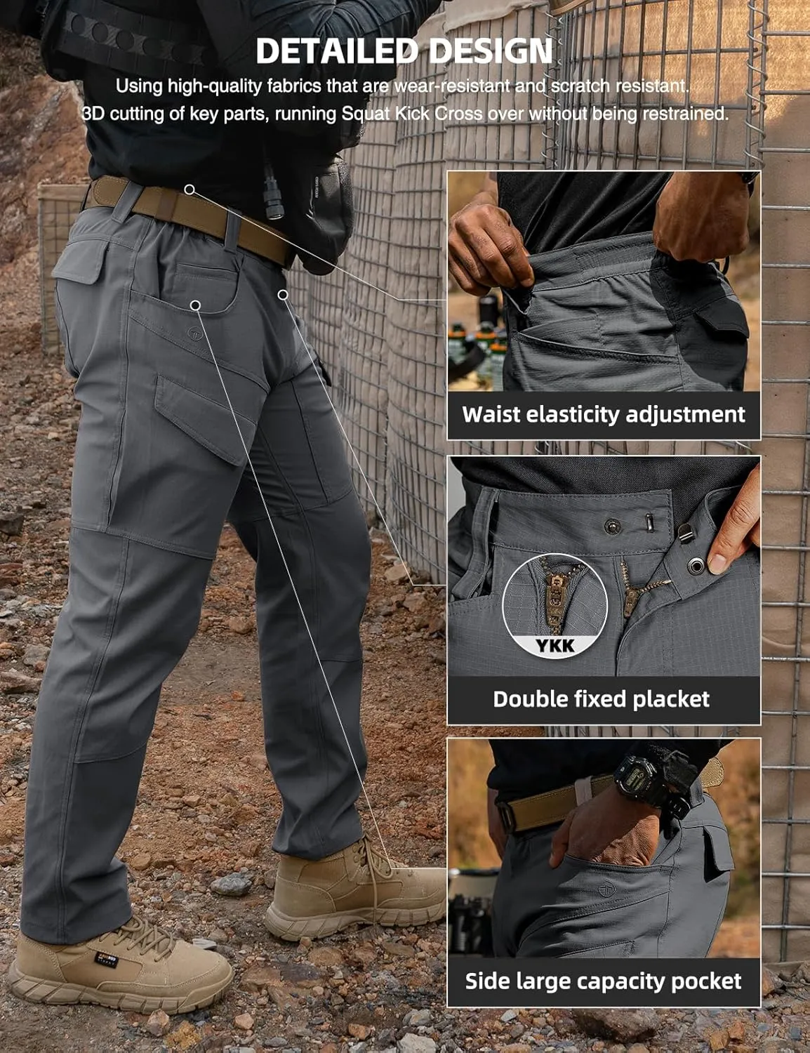 Tactical Pants Men's Flex Ripstop Water-Resistant Lightweight Stretch Cargo Trousers for EDC Outdoor Work Hiking