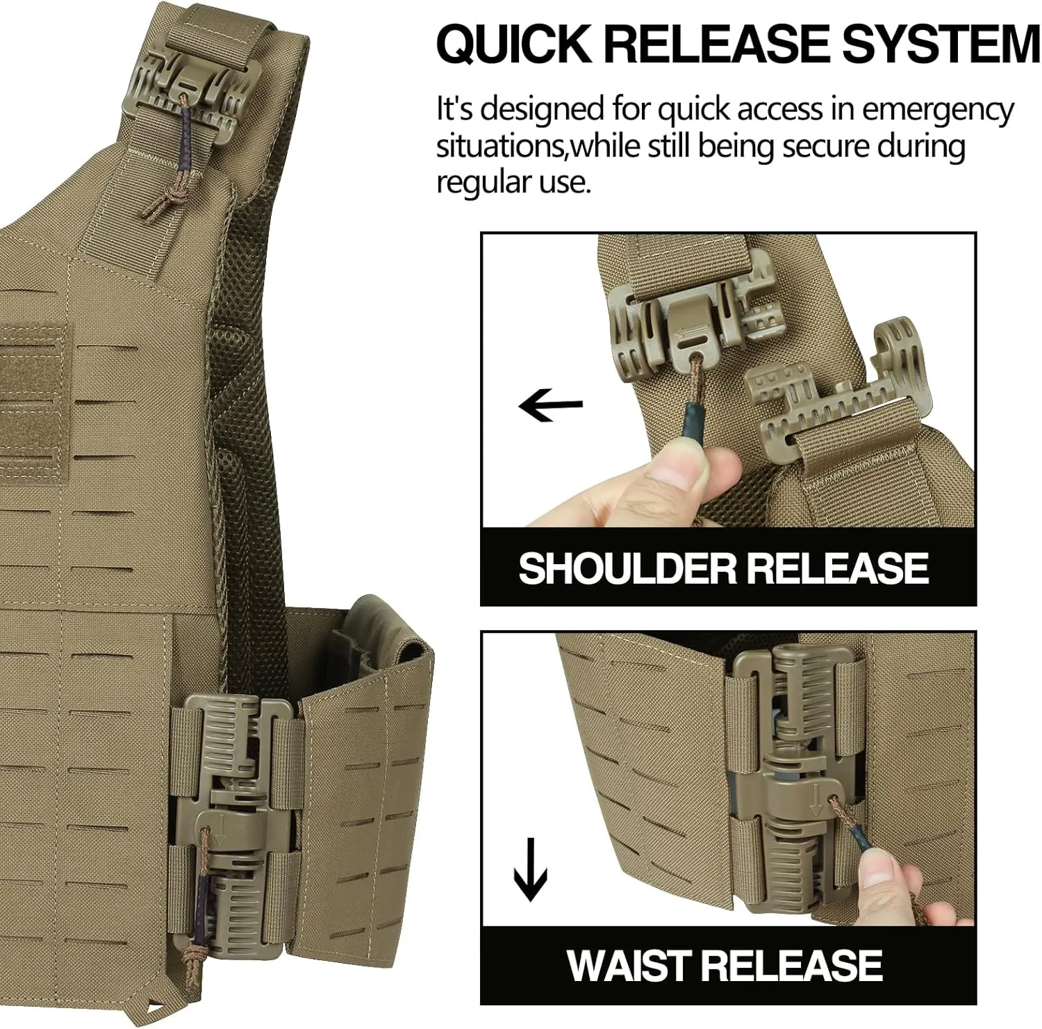 Tactical Vest for Men, Quick Release Lightweight Vests, Adjustable Breathable Weighted Vest