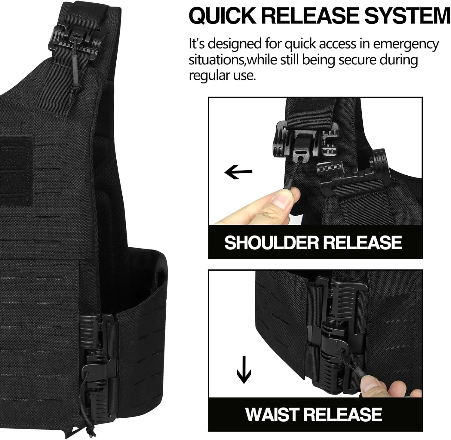 Tactical Vest for Men, Quick Release Lightweight Vests, Adjustable Breathable Weighted Vest