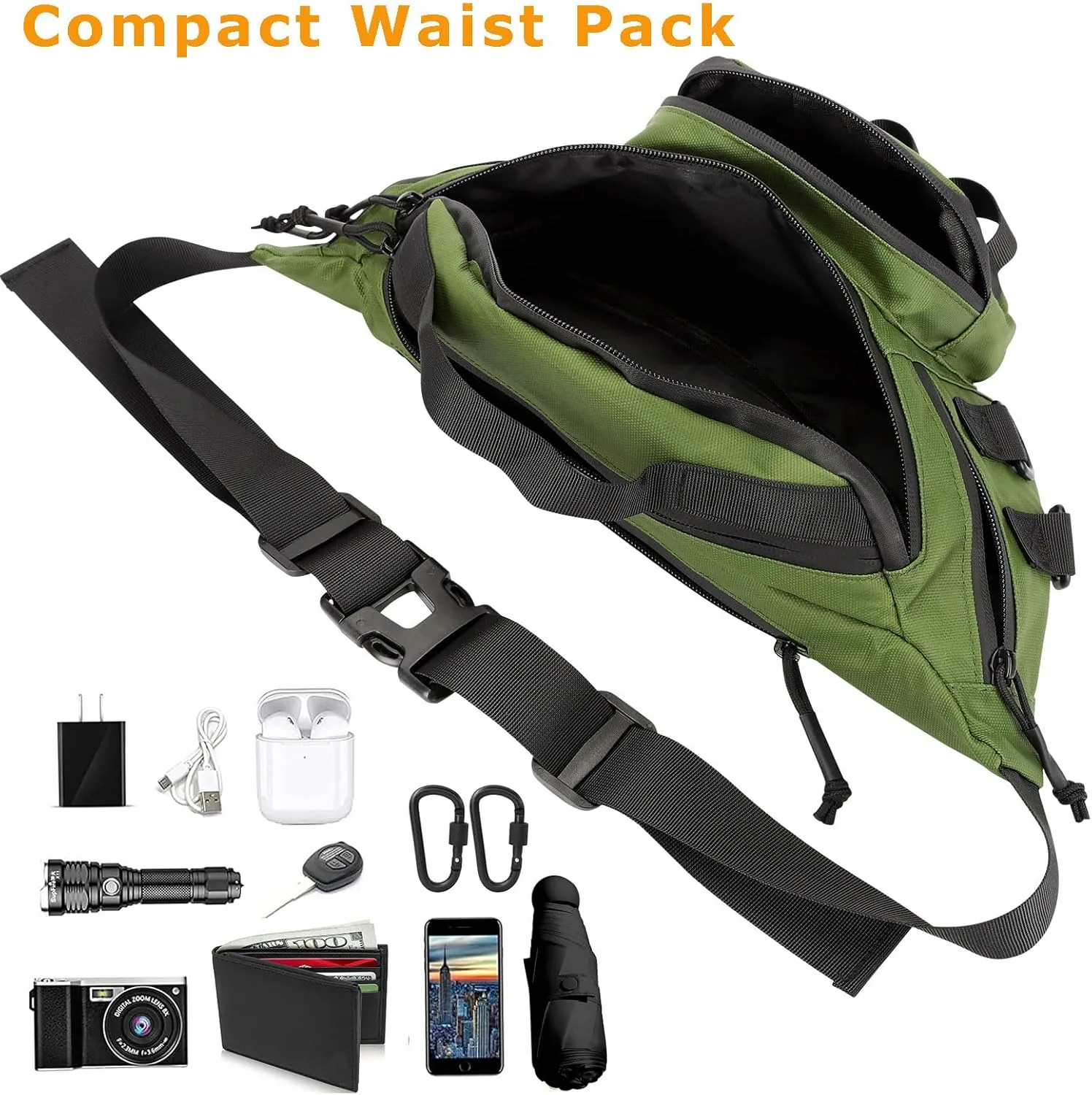 Tactical Waist Bag Waterproof Molle Fishing Fanny Pack Hip Bum EDC Bag with Adjustable Strap for Camping Hiking Hunting Running (Green)