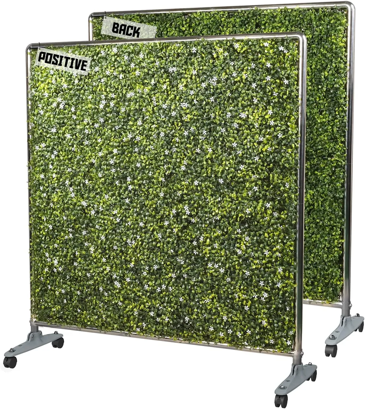 TANG Mobile Hedge Room Divider, Boxwood Backdrops Partition Privacy Screens with Smooth Wheels, Portable Wall Divider for Office, Restaurant, Room, 60" Hx60 W
