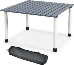 Tangkula Folding Table, Portable Picnic Table with Roll-up Tabletop, Carrying Bag, Indoor Outdoor Wooden Table for Camping, BBQ, Party, Picnic, Fishing, Beach (Gray)