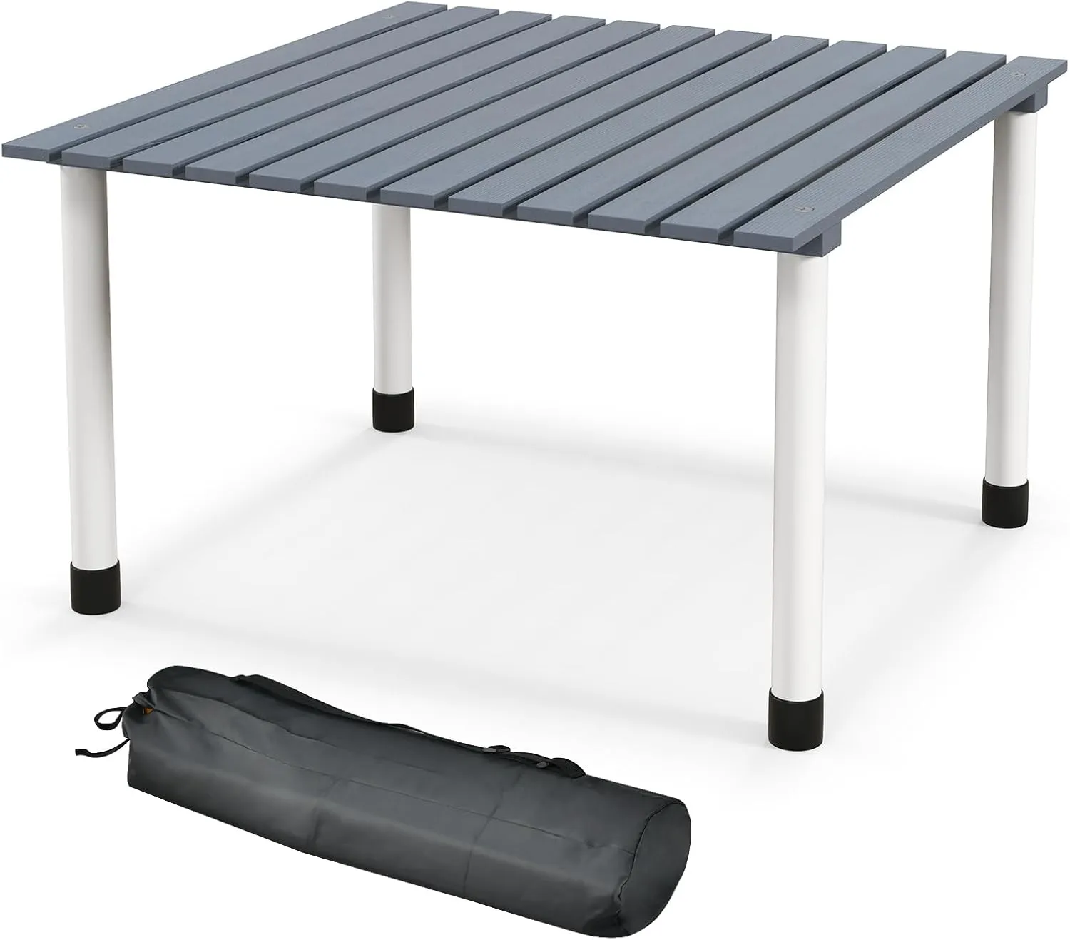 Tangkula Folding Table, Portable Picnic Table with Roll-up Tabletop, Carrying Bag, Indoor Outdoor Wooden Table for Camping, BBQ, Party, Picnic, Fishing, Beach (Gray)