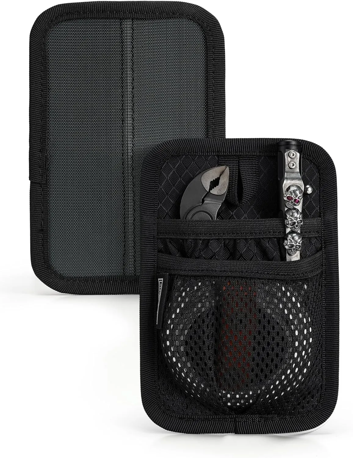 TCM4 Mini EDC Organizer Board, Backpack Accessories with Smooth Hook Back Panel, Utility Admin Bag Insert Panel Modular Organizer with Open Pocket & Mesh Pocket (Black)