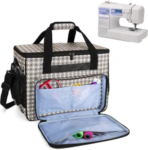 Teamoy Sewing Machine Case, Carrying Tote Bag Storage Organizer Compatible with Brother, Singer Sewing Machines and Accessories, Gray Dots