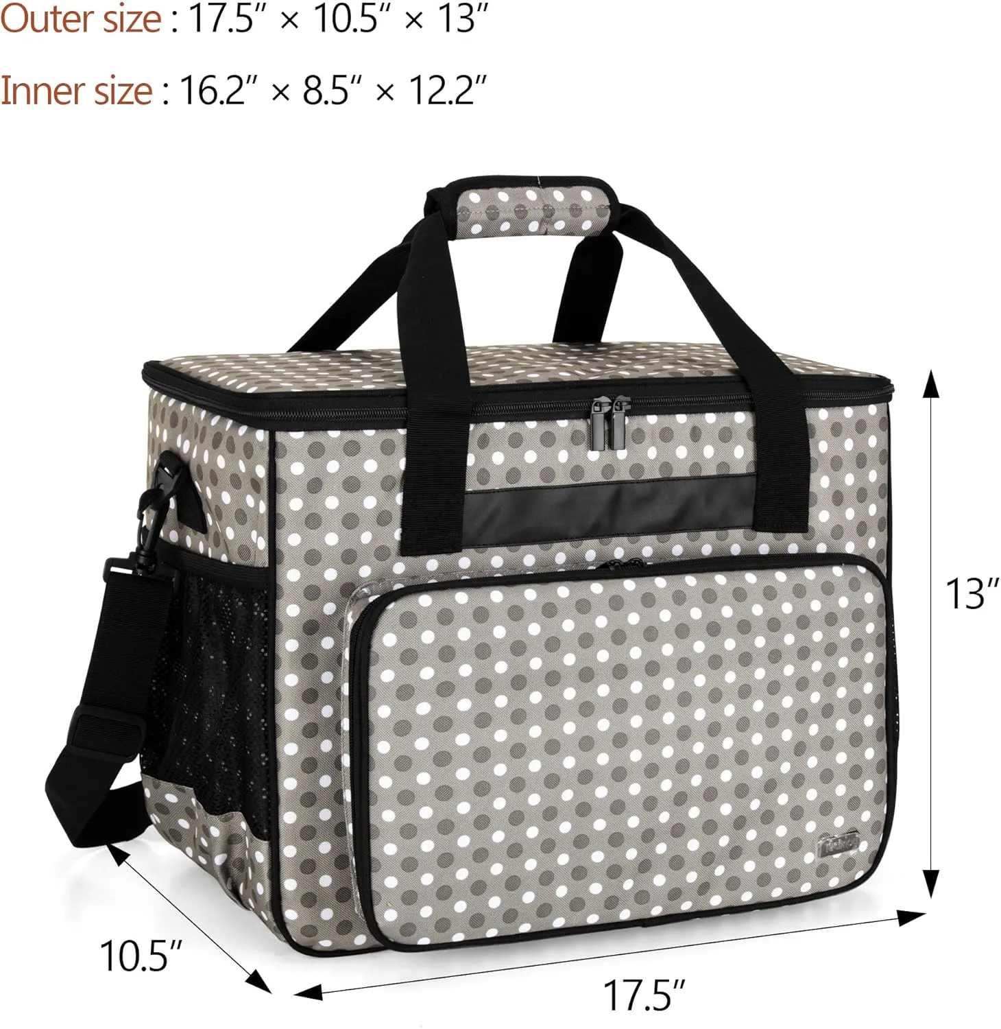 Teamoy Sewing Machine Case, Carrying Tote Bag Storage Organizer Compatible with Brother, Singer Sewing Machines and Accessories, Gray Dots