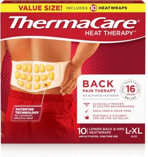 ThermaCare Advanced Back & Hip HeatWraps – Long-Lasting, Disposable Heat Therapy for Lower Back Pain, Muscle Soreness, & Herniated Discs – Drug-Free, HSA/FSA Eligible, (L/XL, 10 Count)