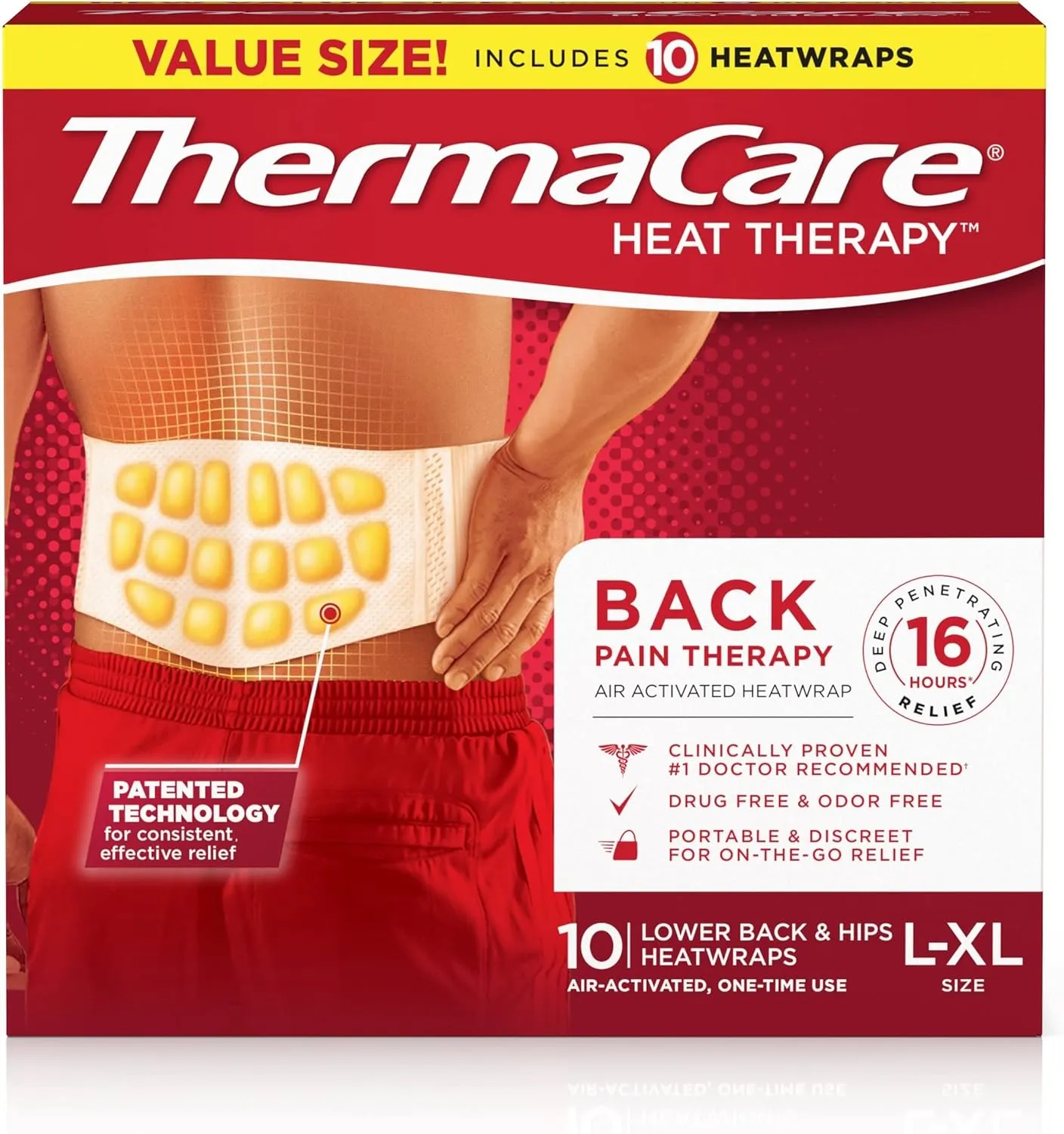 ThermaCare Advanced Back & Hip HeatWraps – Long-Lasting, Disposable Heat Therapy for Lower Back Pain, Muscle Soreness, & Herniated Discs – Drug-Free, HSA/FSA Eligible, (L/XL, 10 Count)