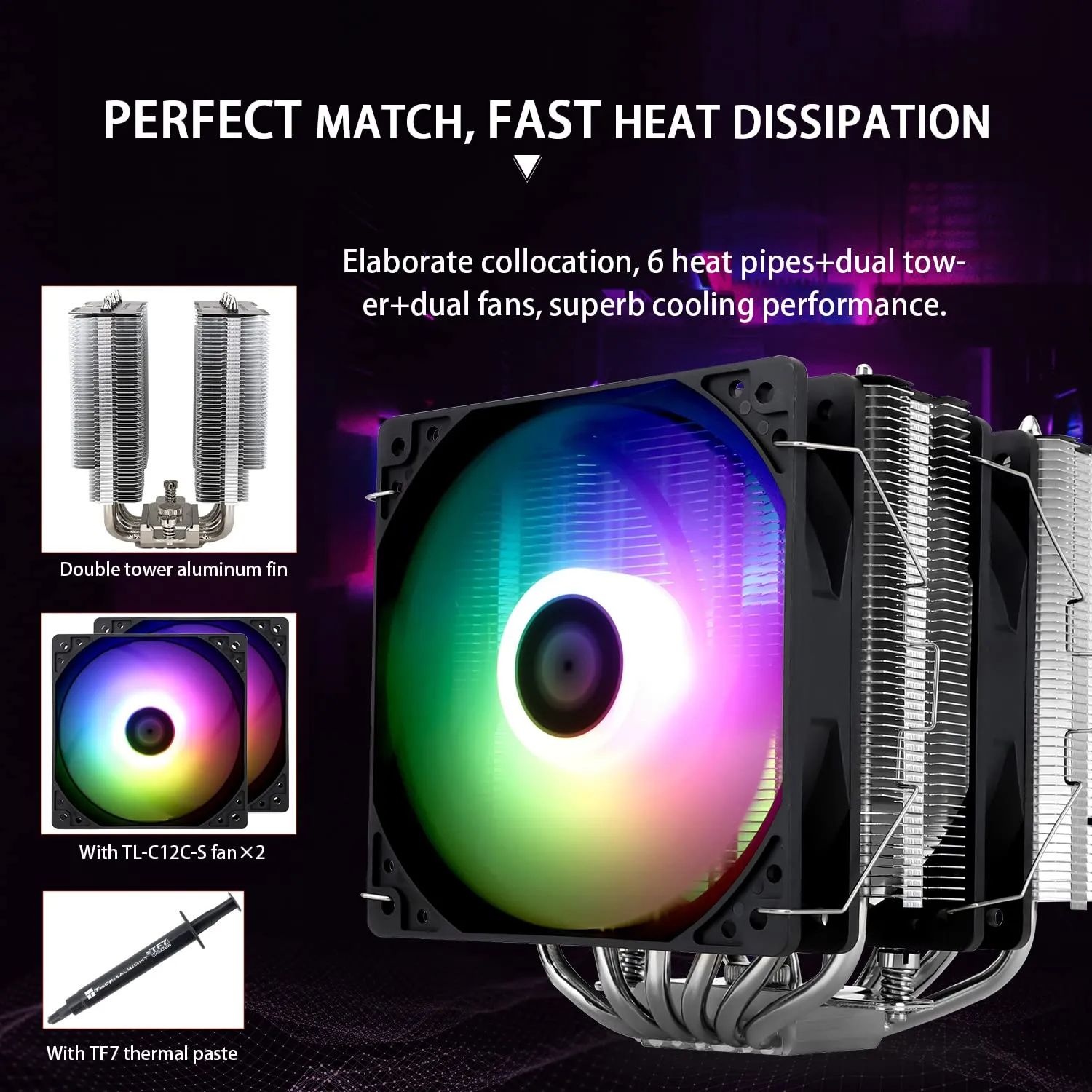 Thermalright Peerless Assassin 120 SE ARGB CPU Air Cooler, 6 Heat Pipes Cpu cooler, Dual TL-C12C-S PWM Fan, Aluminium Heatsink Cover, AGHP Technology, for AMD AM4/AM5/Intel LGA1700/115X/1155/1200/1851
