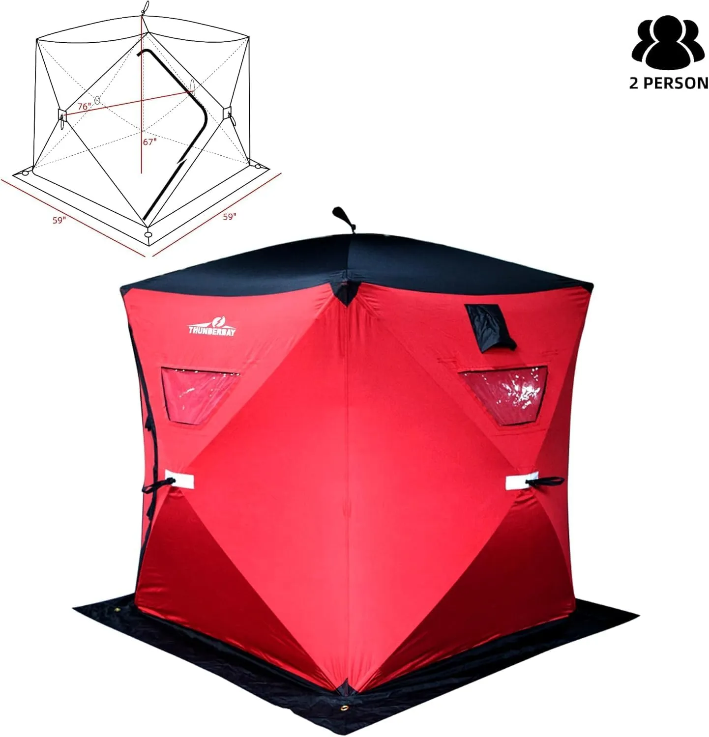 THUNDERBAY Ice Cube 2-4 Man Portable Ice Shelter, 24/34 Square Feet of Fishable Area, Portable 2-3 Person Ice Shanty