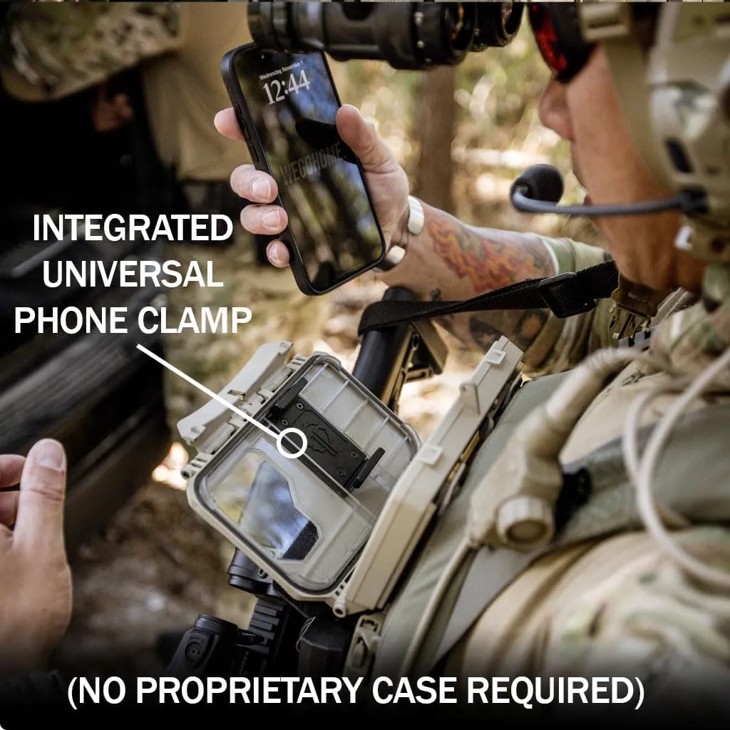 Thyrm DarkVault Comms 2.0 Critical Gear Case with Patch Panels, Integrated Phone Clamp, Viewing Window, for Chest Rig Compatible with Smartphones, Made in USA (Black, Large)