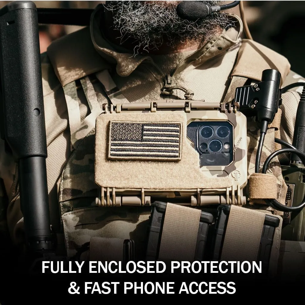 Thyrm DarkVault Comms 2.0 Critical Gear Case with Patch Panels, Integrated Phone Clamp, Viewing Window, for Chest Rig Compatible with Smartphones, Made in USA (Ranger Front/OD Back, Large)
