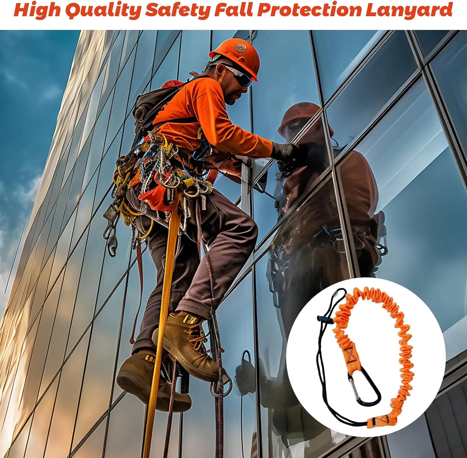 Tool Lanyard with Buckle Strap 5Pcs, 31.5 "-43.3" Extendable Length Tool Tether Lanyard with Carabiner and Adjustable Loop End, Scaffolding Roofing Fall Protection Tool Belts Accessories