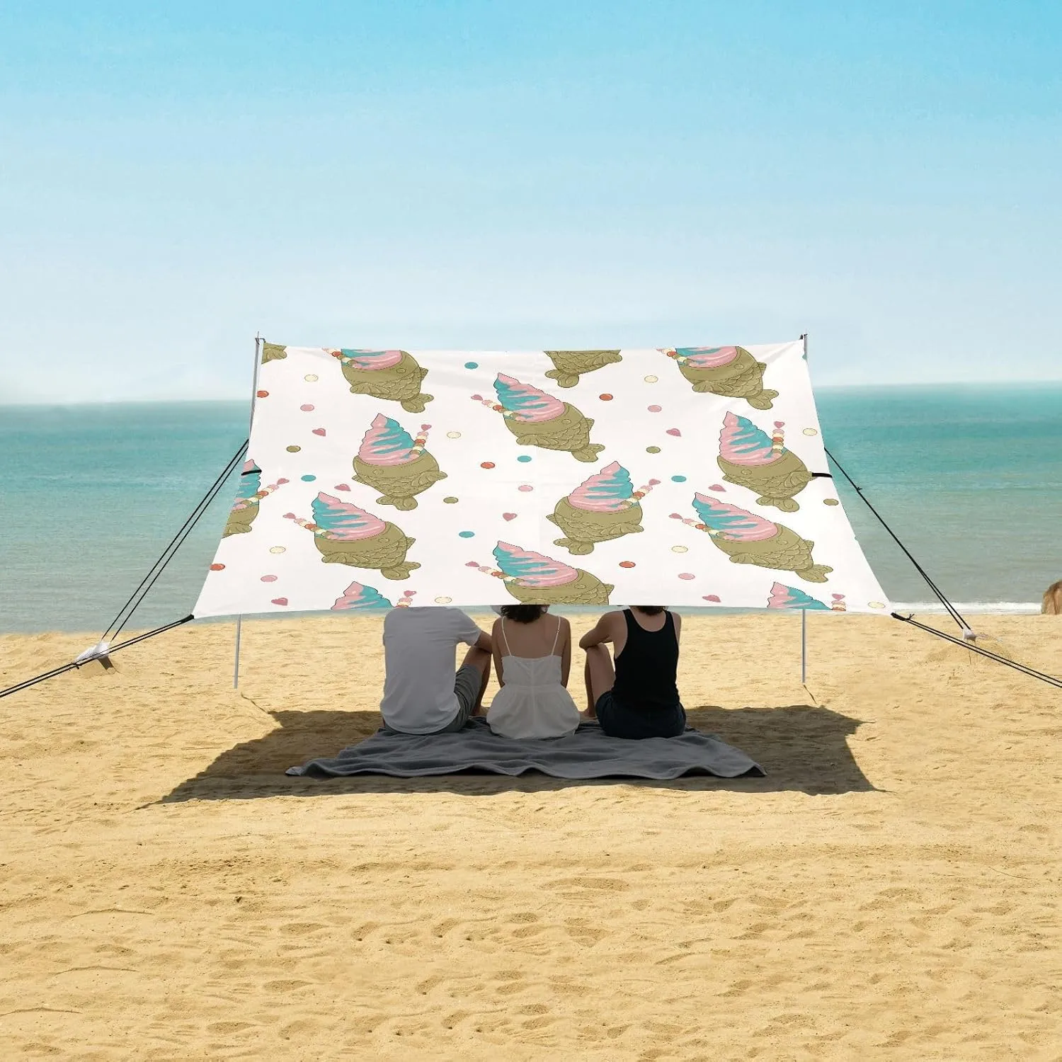 Traditional Taiyaki Fish Ice Cream Beach Camping Tent Sun Shelter for Whole Family, Beach Shade Canopy with UPF50  UV Protection,Easy Set Up and Carry,Outdoor Shade for Trips, Fishing, Backyard
