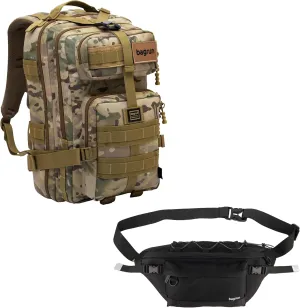 Travel Sling Bag & Tactical Military Backpack for Hiking Trekking Gym Sport | Black x Multi Cam