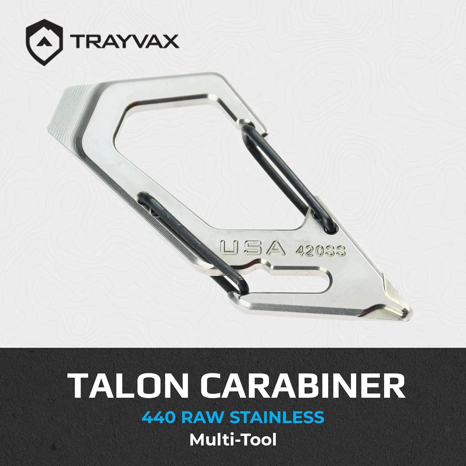 Trayvax Talon Carabiner Clip Multi-Tool, 420 Stainless Steel Quick Release Keychain Multitool with Bottle Opener and Screwdrivers, Silver