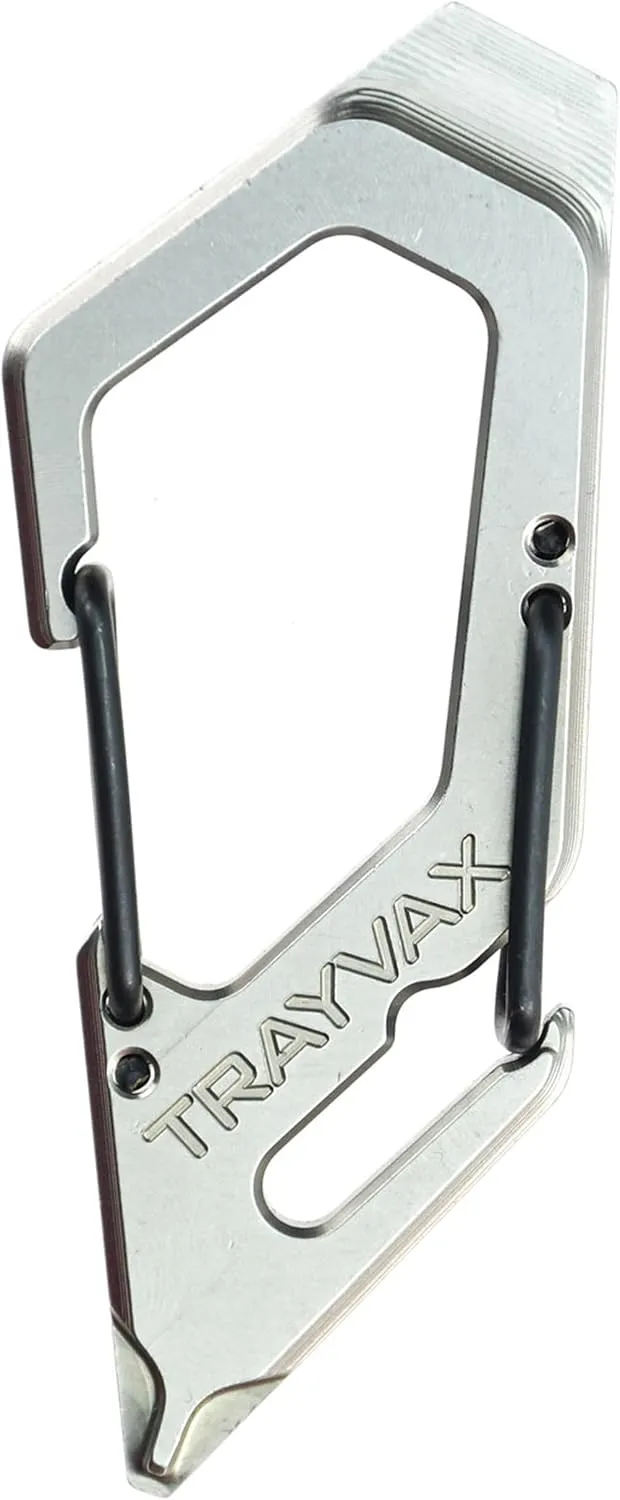 Trayvax Talon Carabiner Clip Multi-Tool, 420 Stainless Steel Quick Release Keychain Multitool with Bottle Opener and Screwdrivers, Silver