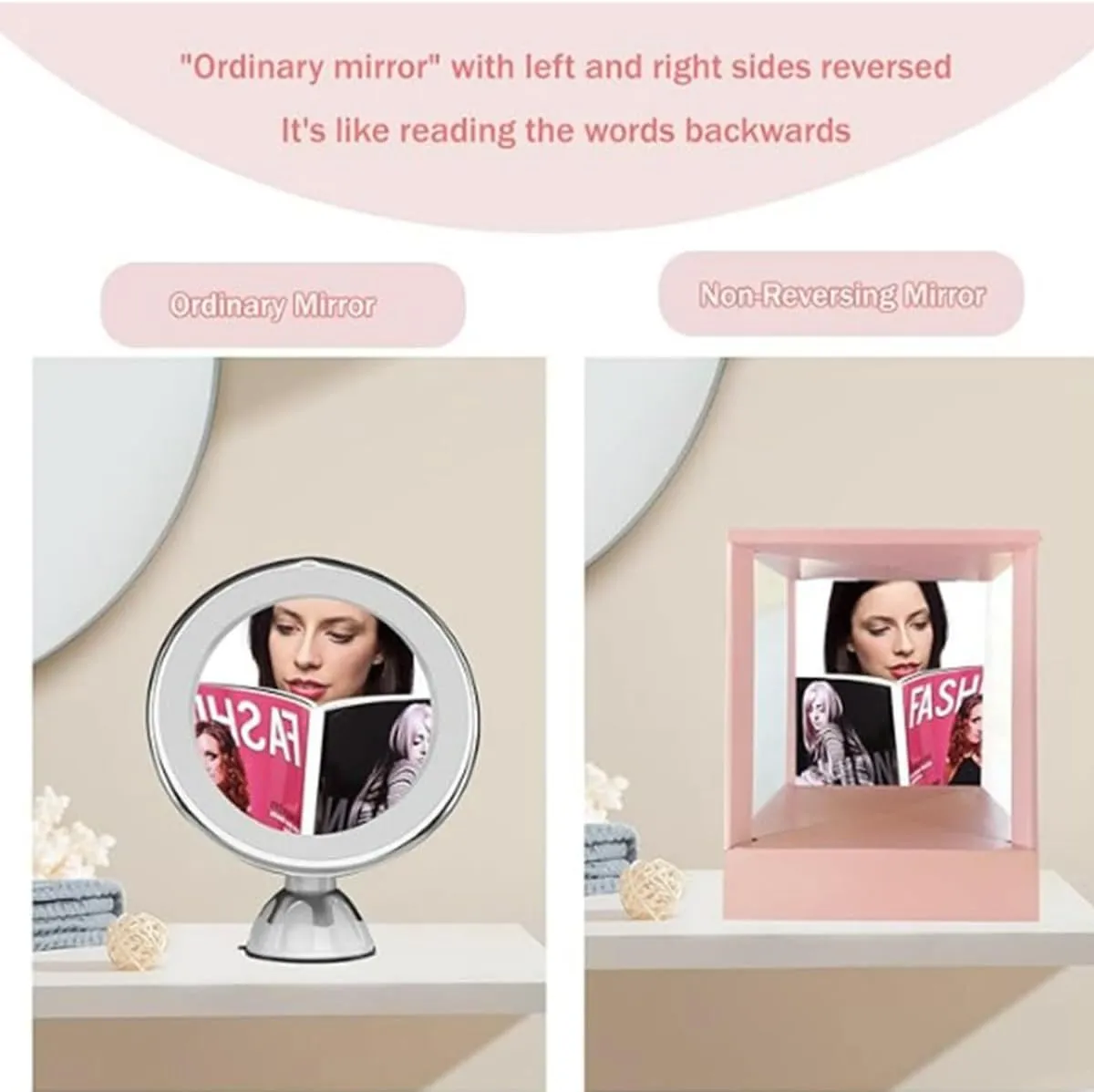 True Mirror Non Reverse, Sleek True Mirror Non Reversing for Authentic Self-Image, True Non Reversing Mirror for Makeup, True Non Reversing Mirror Gift for Women and Girls.(White,9.8x5x6 in)