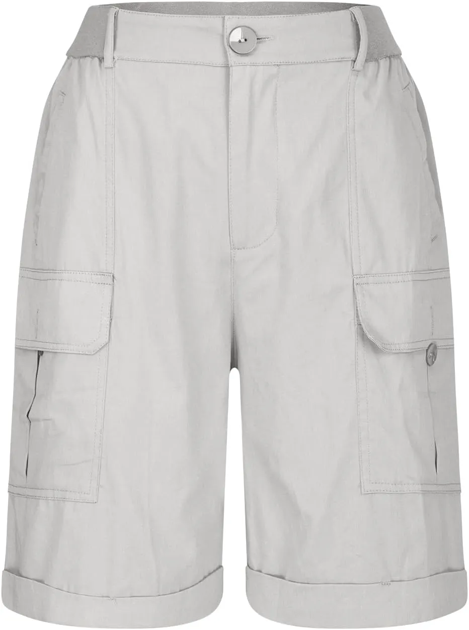 Uillui Cargo Shorts for Women High Waist Straight Leg Bootcut Shorts Multi-Pocket Tactical Cargo Shorts Outdoor Hiking Short