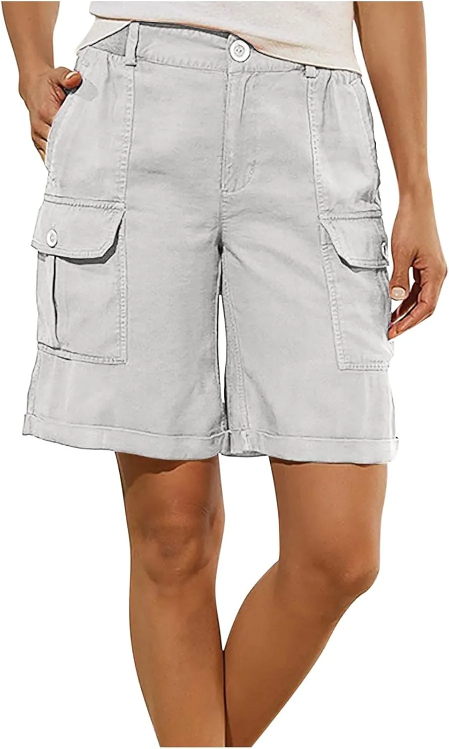 Uillui Cargo Shorts for Women High Waist Straight Leg Bootcut Shorts Multi-Pocket Tactical Cargo Shorts Outdoor Hiking Short