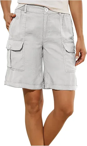 Uillui Cargo Shorts for Women High Waist Straight Leg Bootcut Shorts Multi-Pocket Tactical Cargo Shorts Outdoor Hiking Short