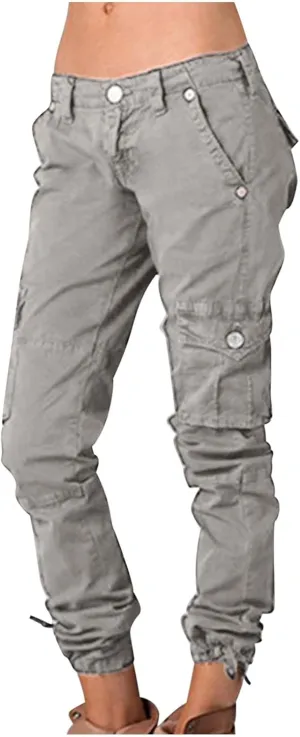 Uillui Military Women Cargo Pants Ripstop Multi-Pockets Corset Leg Bootleg Pant Low Waist Outdoor Hiking Tactical Cargo Pant