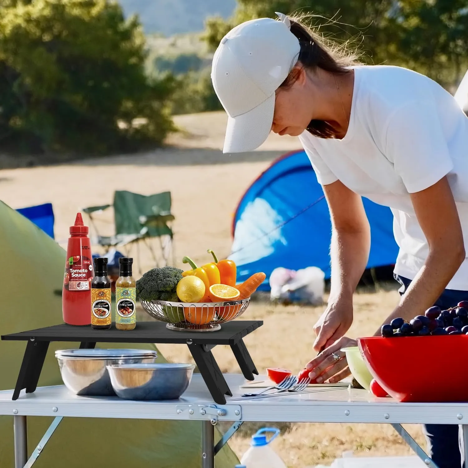 Ultralight Compact Mini Camping Table, Tiny Aluminum Fold Up Beach Table, Backpacking Ground Short Table, Black