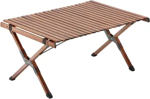 UNICOO –Bamboo Folding Picnic Table, Portable Camping Table W/Carry Bag, Low Height Foldable BBQ Roll Up Table, Beach Table for Indoor & Outdoor Party, BBQ and Hiking (3 FT, Antique Brown)