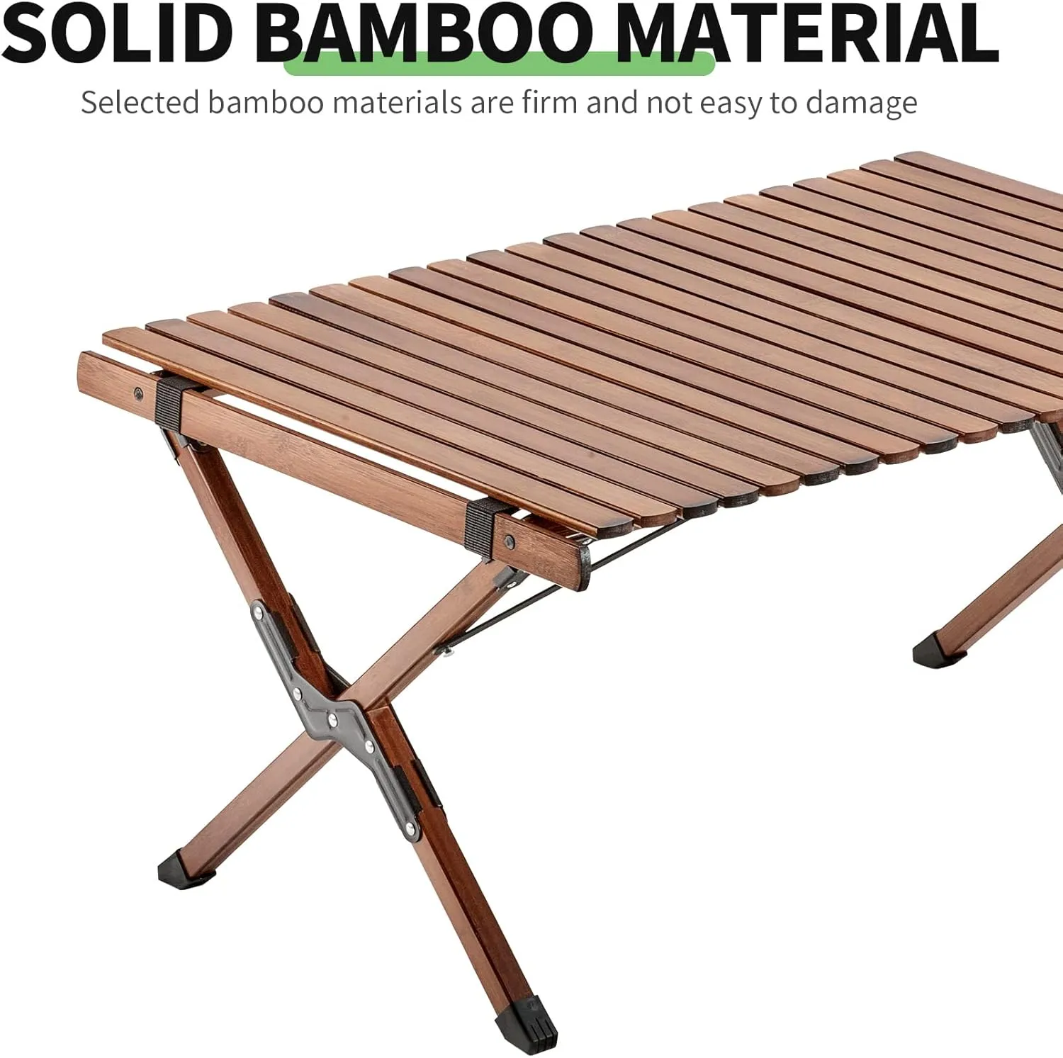 UNICOO –Bamboo Folding Picnic Table, Portable Camping Table W/Carry Bag, Low Height Foldable BBQ Roll Up Table, Beach Table for Indoor & Outdoor Party, BBQ and Hiking (3 FT, Antique Brown)