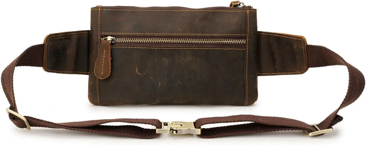 Unisex Brown Genuine Leather Waist Bag Messenger Fanny Pack Bum Bag For Men Women Travel Sports Running Hiking