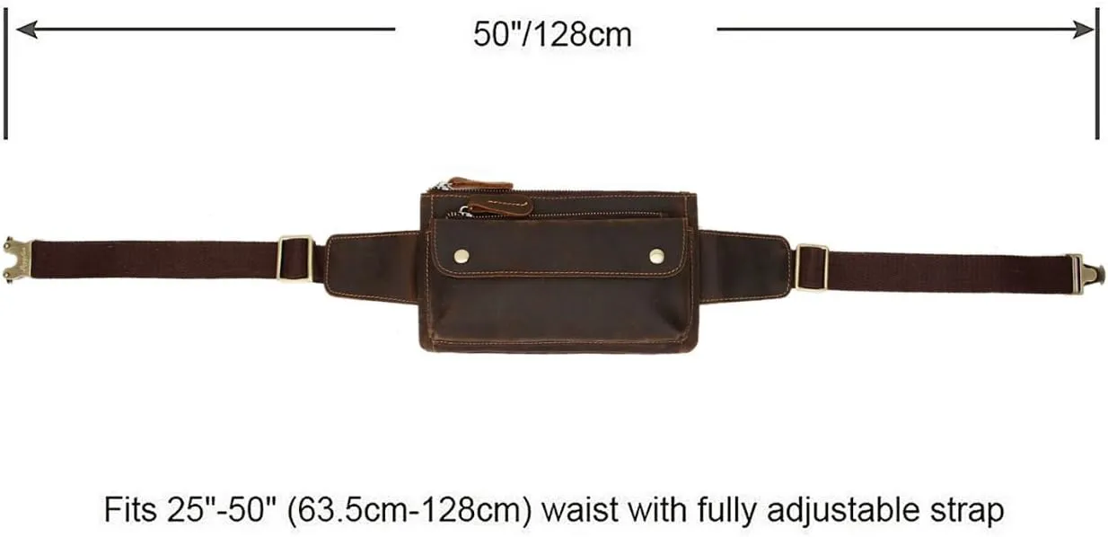 Unisex Brown Genuine Leather Waist Bag Messenger Fanny Pack Bum Bag For Men Women Travel Sports Running Hiking