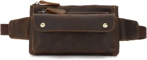 Unisex Brown Genuine Leather Waist Bag Messenger Fanny Pack Bum Bag For Men Women Travel Sports Running Hiking